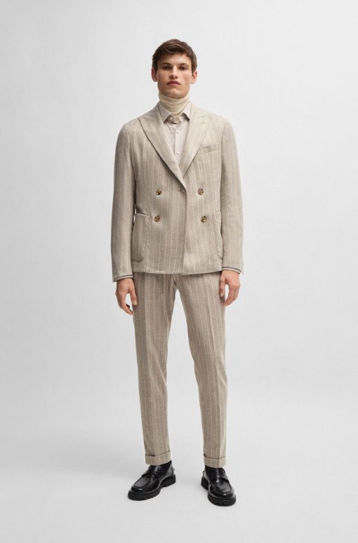 Hugo Boss Suits-Slim-fit suit in striped wool-boss near me