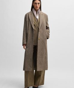 Hugo Boss Jackets and Coats-Herringbone-tweed coat with concealed closure in wool-boss near me 2