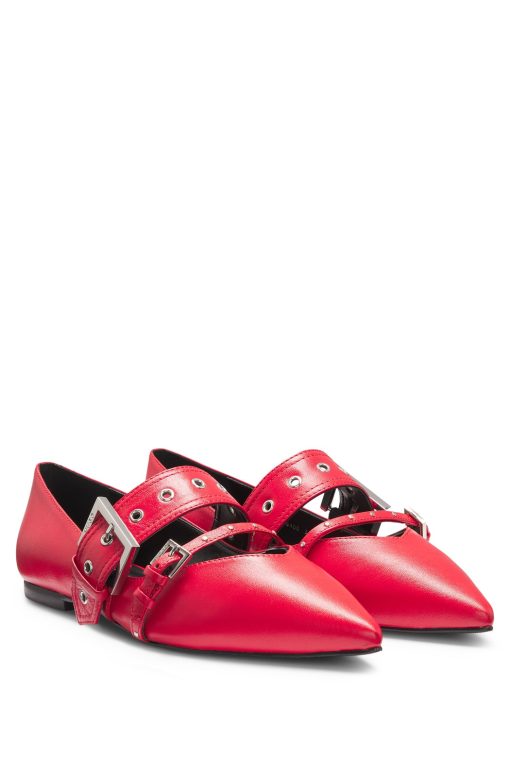 Hugo Boss Sandals-Nappa-leather ballerina pumps with buckled straps-hugo boss store