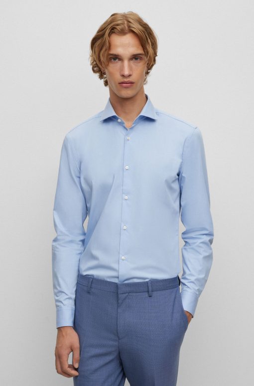 Hugo Boss Shirts-Slim-fit shirt in cotton with spread collar-boss store near me