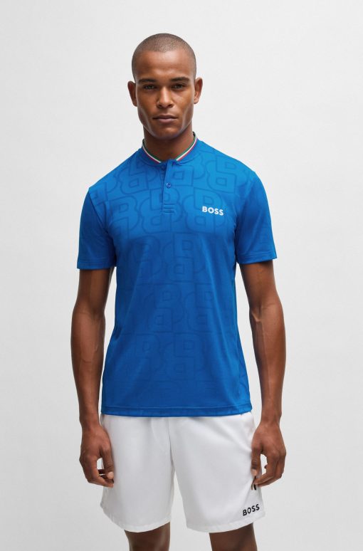 Hugo Boss Polo Shirts-BOSS x Matteo Berrettini polo shirt in monogram-mesh jacquard-boss near me