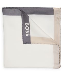 Hugo Boss Ties and Pocket Squares-Silk pocket square with branding and printed border-hugo by hugo boss