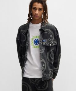 Hugo Boss-Relaxed-fit denim jacket with Happy HUGO print-hugo by hugo boss