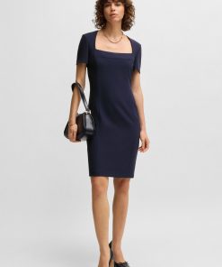 Hugo Boss Dresses-Square-neck slim-fit dress in stretch material-boss store near me