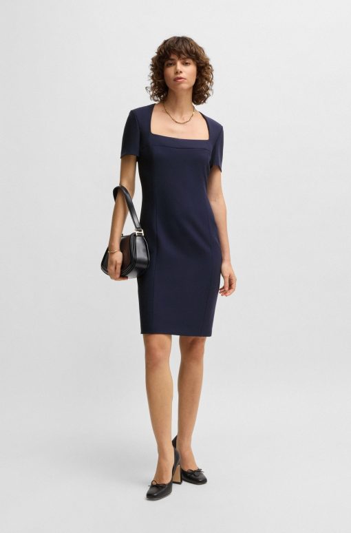 Hugo Boss Dresses-Square-neck slim-fit dress in stretch material-boss store near me