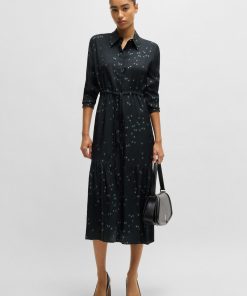 Hugo Boss Dresses-Maxi dress with dot jacquard and print-hugo boss store near me