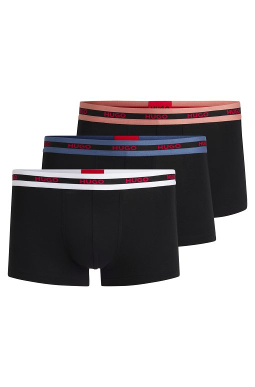 Hugo Boss Underwear-Three-pack of stretch-cotton trunks with logo waistbands-hugo boss near me