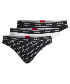 Hugo Boss Underwear, Pajamas, and Socks-Three-pack of stretch-cotton thongs with logo waistbands-hugo boss store near me