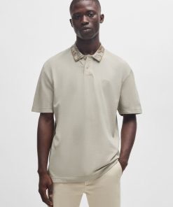 Hugo Boss Polo Shirts-Cotton-piqué polo shirt with jungle-artwork collar-hugo by hugo boss