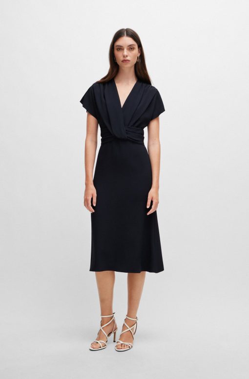 Hugo Boss Dresses-Drape-front dress in matte satin-boss hugo - Image 2