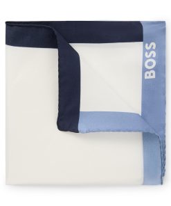 Hugo Boss Ties and Pocket Squares-Silk pocket square with branding and printed border-boss outlet