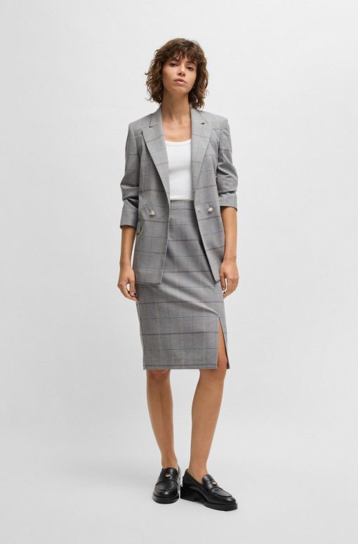 Hugo Boss Skirts-Pencil skirt in checked stretch fabric-hugo boss sale - Image 2