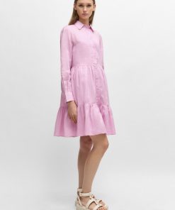 Hugo Boss Dresses-Tiered shirt dress in ramie with cotton inner dress-boss store near me 2