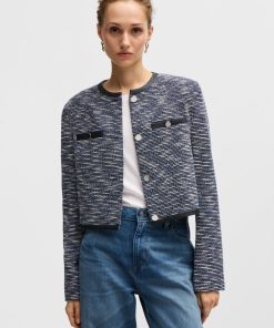 Hugo Boss Tailored Jackets-Cropped jacket in cotton tweed-boss near me