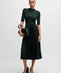 Hugo Boss Dresses-Cropped-sleeve dress with plissé skirt-hugo boss store near me 2