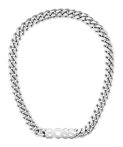 Hugo Boss Cufflinks and Jewelry-Curb-chain necklace with logo plate-hugo boss outlet 2