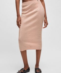 Hugo Boss Skirts-Ribbed midi skirt with transparent sequins in slim fit-boss outlet