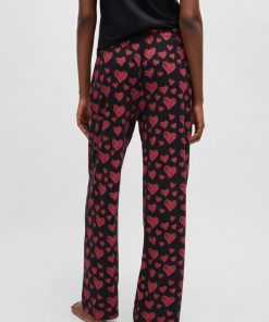 Hugo Boss Underwear, Pajamas, and Socks-Modal-blend jersey pajama bottoms with repeat heart print-hugo boss store