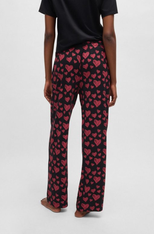 Hugo Boss Underwear, Pajamas, and Socks-Modal-blend jersey pajama bottoms with repeat heart print-hugo boss store