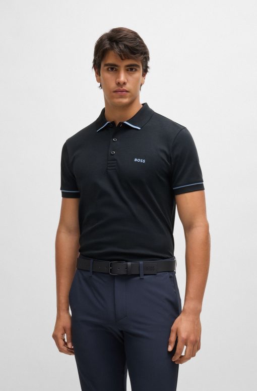 Hugo Boss Polo Shirts-Interlock-cotton slim-fit polo shirt with contrast trims-hugoboss