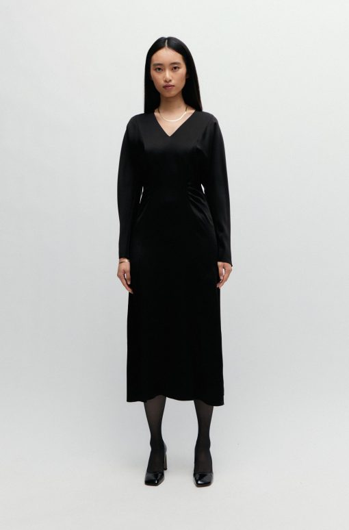 Hugo Boss Dresses-Gathered-detail regular-fit dress in soft satin-boss near me - Image 2