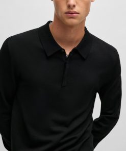 Hugo Boss Sweaters and Cardigans-Knit polo sweater with concealed placket in slim fit-boss outlet 2