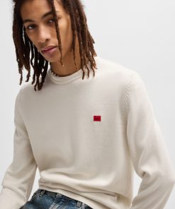 Hugo Boss Sweaters and Cardigans-Knitted cotton sweater with red logo label-hugoboss 2