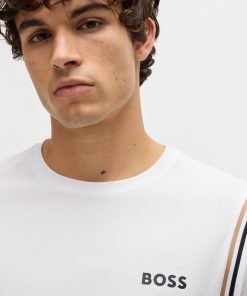 Hugo Boss T-Shirts-Active waffle-structure T-shirt with signature stripes-hugo 2