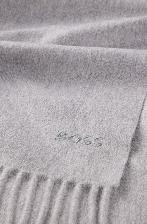 Hugo Boss Scarves-Italian-cashmere scarf with fringing and embroidered logo-hugoboss - Image 2