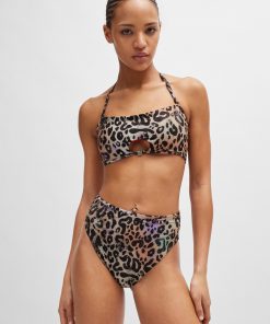 Hugo Boss-Animal-print bandeau bikini top with stacked-logo charm-hugo boss near me 2