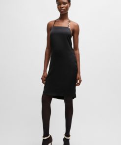 Hugo Boss Dresses-Halter-strap dress in satin with crystal trim-hugo by hugo boss 2