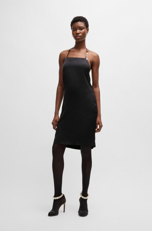 Hugo Boss Dresses-Halter-strap dress in satin with crystal trim-hugo by hugo boss - Image 2