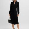 Hugo Boss Dresses-Belted dress with collarless V neckline and button cuffs-boss store 4