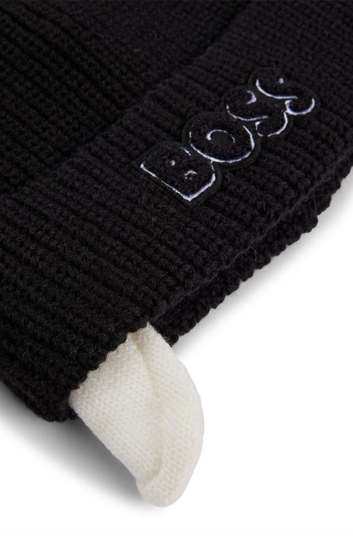 Hugo Boss-Kids' beanie hat with logo and faux-fur lining-hugo - Image 2