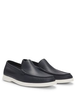 Hugo Boss Casual Shoes-Tumbled-leather moccasins with logo detail-hugo boss near me