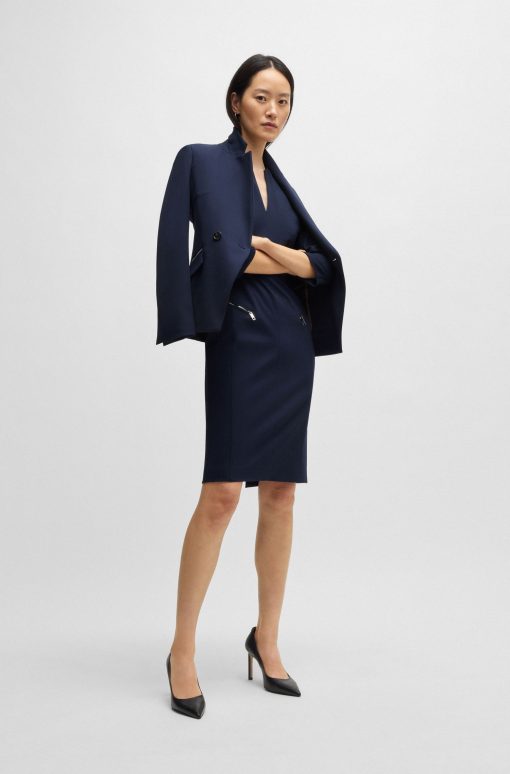 Hugo Boss Dresses-V-neck dress with zipped pockets and cropped sleeves-boss outlet