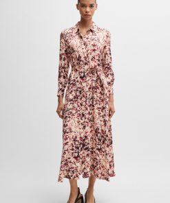 Hugo Boss Dresses-Long-sleeved shirt dress in floral-print satin-hugo boss sale 2