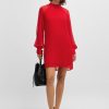 Hugo Boss Dresses-Satin V-neck dress with tulip print-boss hugo 3