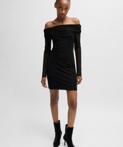 Hugo Boss Dresses-Stretch-mesh dress with all-over rhinestone studs-hugo boss store near me