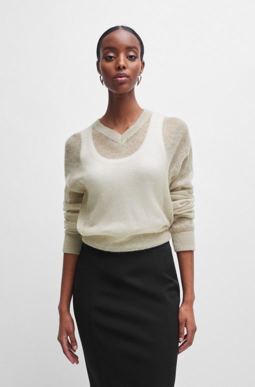 Hugo Boss Sweaters and Cardigans-V-neck sweater in a sheer knit-boss outlet