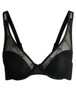 Hugo Boss Underwear, Pajamas, and Socks-Signature-lace underwire bra with logo straps-hugo boss store near me