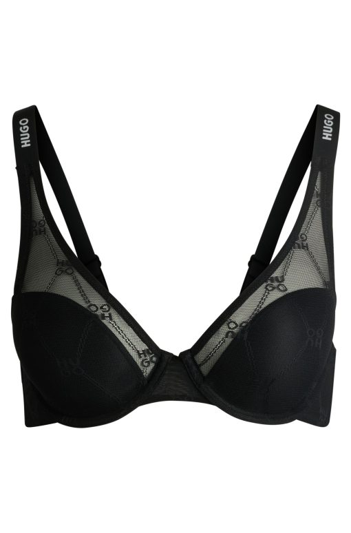 Hugo Boss Underwear, Pajamas, and Socks-Signature-lace underwire bra with logo straps-hugo boss store near me