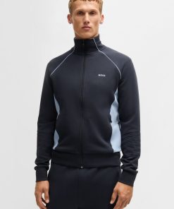 Hugo Boss Tracksuits-Stretch-cotton zip-up sweatshirt with piping and branding-hugoboss