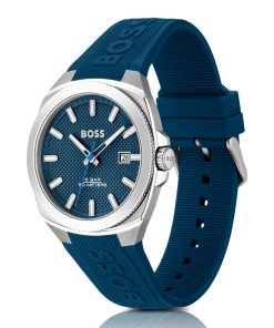 Hugo Boss Watches-Silicone-logo-strap watch with blue guilloché dial-hugo by hugo boss 2