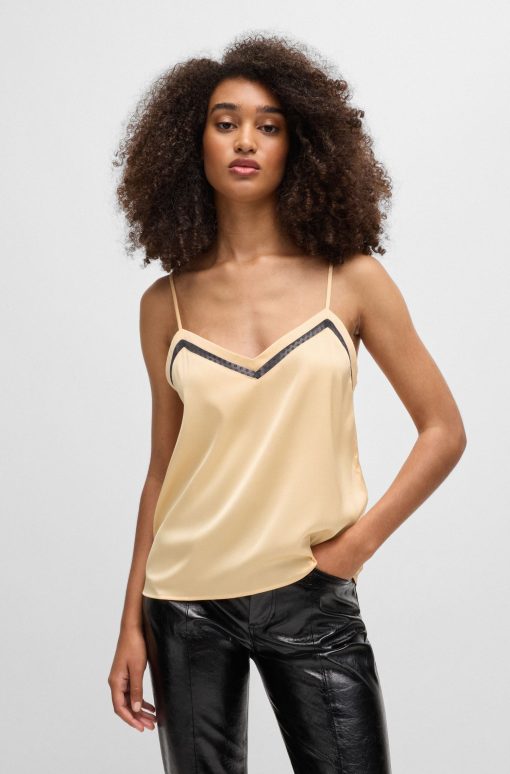 Hugo Boss Blouses-Hammered-satin camisole with lace insert-boss near me