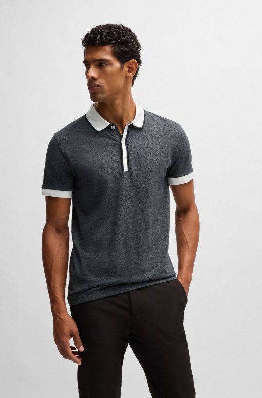 Hugo Boss Polo Shirts-Mouliné-cotton polo shirt with striped trims-hugo boss near me