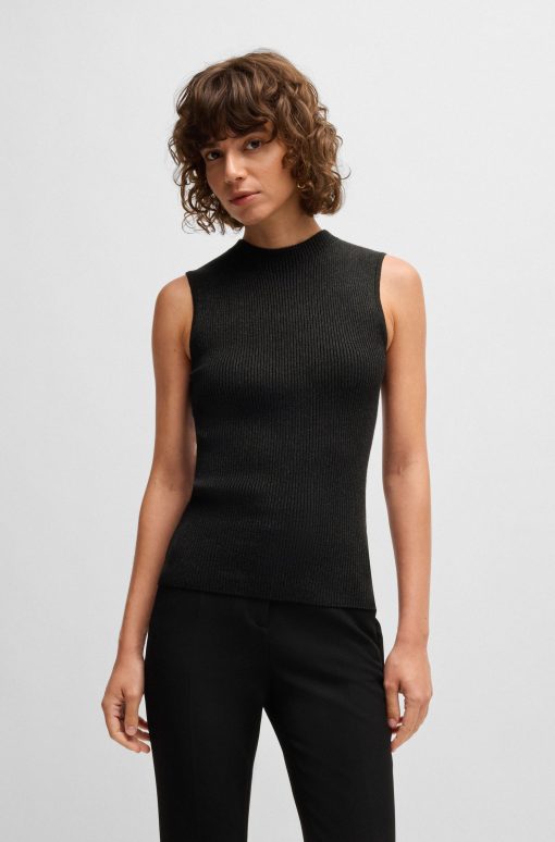 Hugo Boss-Sleeveless ribbed top with sparkle effect-boss store near me