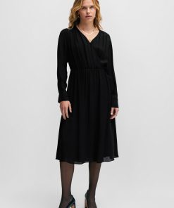 Hugo Boss Dresses-Regular-fit dress with wrap front and button cuffs-hugo 2