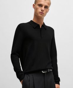 Hugo Boss Sweaters and Cardigans-Knit polo sweater with concealed placket in slim fit-boss outlet