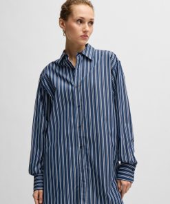 Hugo Boss Blouses-Slim-fit blouse in striped cotton with monogram-boss hugo